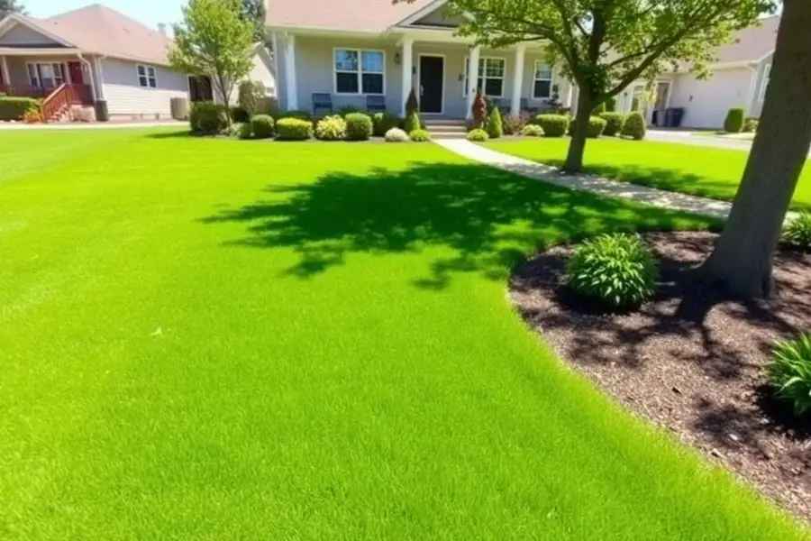 Lush green artificial turf lawn after installation